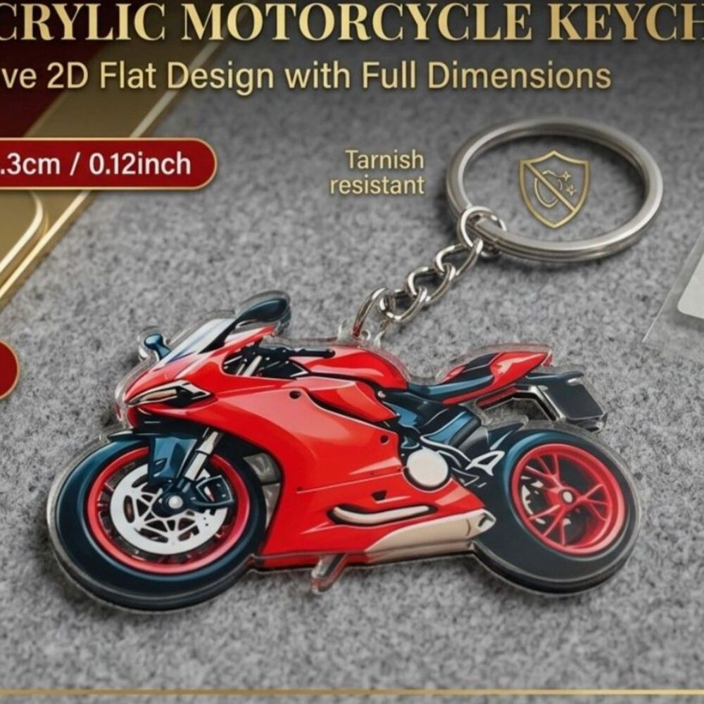Red Sport Bike Motorcycle Keychain 2D Flat Acrylic Key Ring Biker Gift